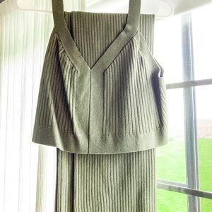 H&M rib knit khaki green crop and flare pants set